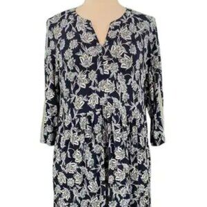 J. Jill Midnight Blue and Ivory Floral Midi Dress